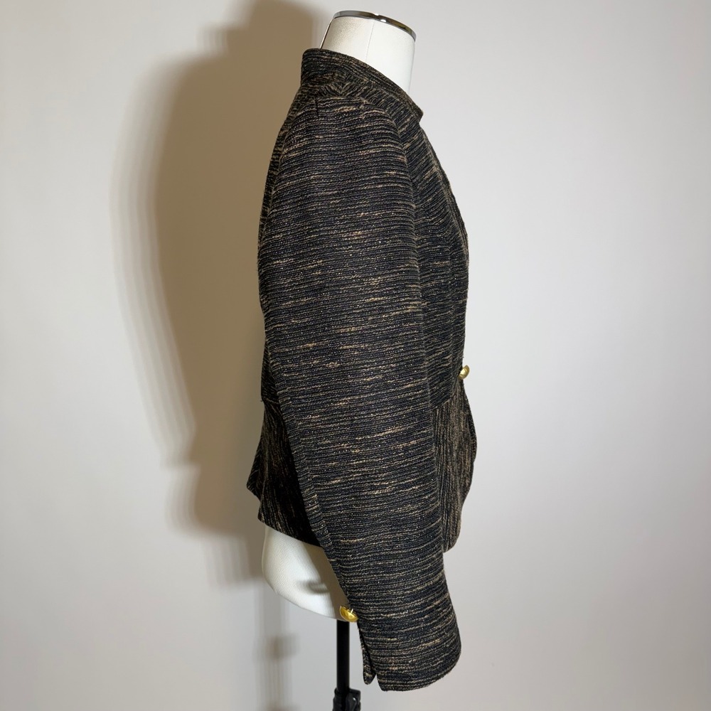 Mary Kay by Twin Hill Tweed Peplum Blazer Jacket Black/Gold Womens Petite Sz 12P - Picture 2 of 12